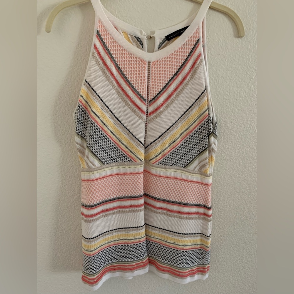 WHBM small Knit Tank Top with Gold Metallic Threads, pink, tan, yellow